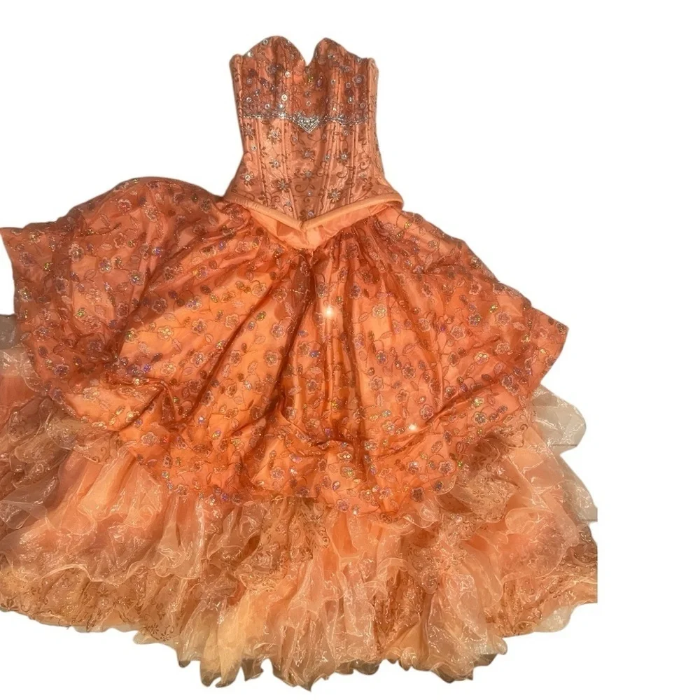 Expressions Elegant Coral Sequin Corset Ballgown Dress - Picture 3 of 17